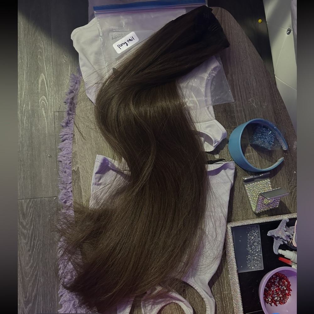Extra long brown clip on ponytail extension